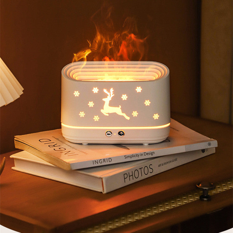 Elk Flame Humidifier Diffuser – Quiet Ultrasonic Air Mist Maker with Warm LED Atmosphere Lamp, Perfect Christmas & Home Decoration