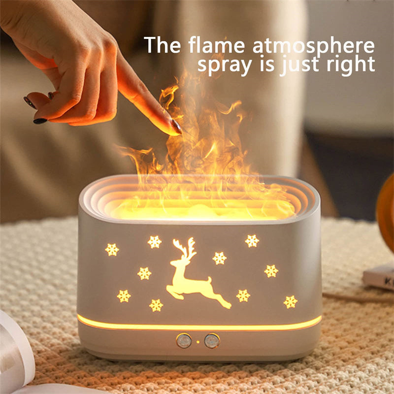 Elk Flame Humidifier Diffuser – Quiet Ultrasonic Air Mist Maker with Warm LED Atmosphere Lamp, Perfect Christmas & Home Decoration