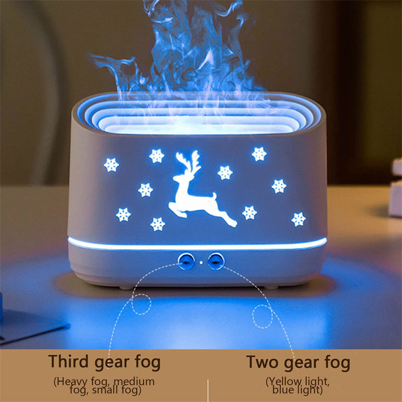 Elk Flame Humidifier Diffuser – Quiet Ultrasonic Air Mist Maker with Warm LED Atmosphere Lamp, Perfect Christmas & Home Decoration