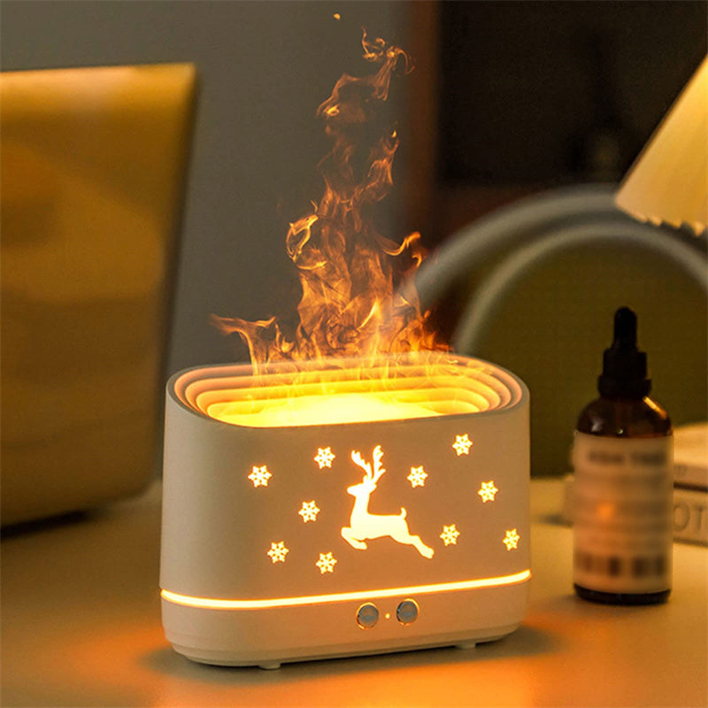 Elk Flame Humidifier Diffuser – Quiet Ultrasonic Air Mist Maker with Warm LED Atmosphere Lamp, Perfect Christmas & Home Decoration