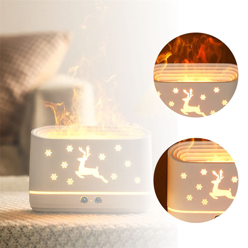 Elk Flame Humidifier Diffuser – Quiet Ultrasonic Air Mist Maker with Warm LED Atmosphere Lamp, Perfect Christmas & Home Decoration