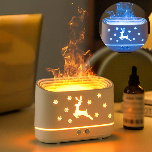 Elk Flame Humidifier Diffuser – Quiet Ultrasonic Air Mist Maker with Warm LED Atmosphere Lamp, Perfect Christmas & Home Decoration