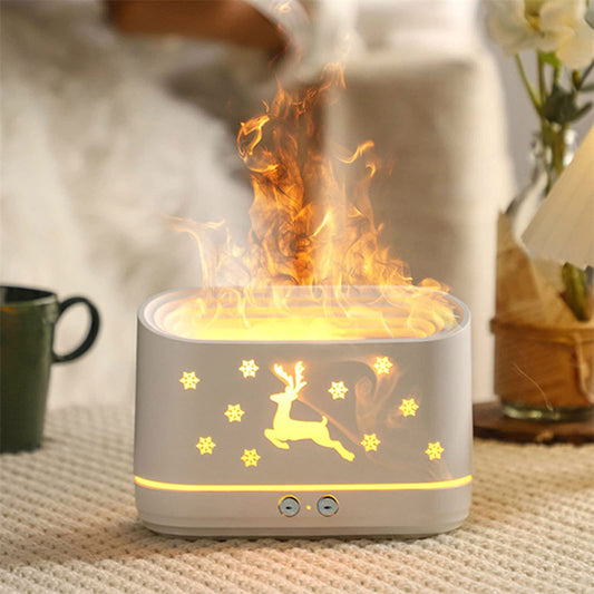 Elk Flame Humidifier Diffuser – Quiet Ultrasonic Air Mist Maker with Warm LED Atmosphere Lamp, Perfect Christmas & Home Decoration